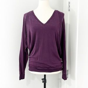 Aritzia Wilfred XXS Oversized Purple V-Neck Distressed Sweater
